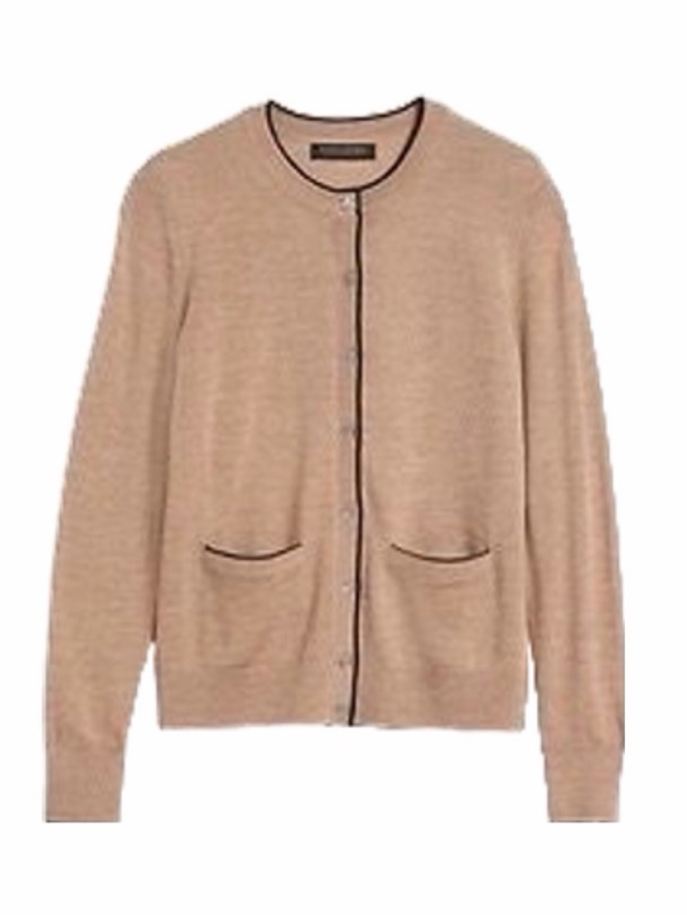 Ann Taylor Factory Beige Button-Front Cardigan with Contrast Trim